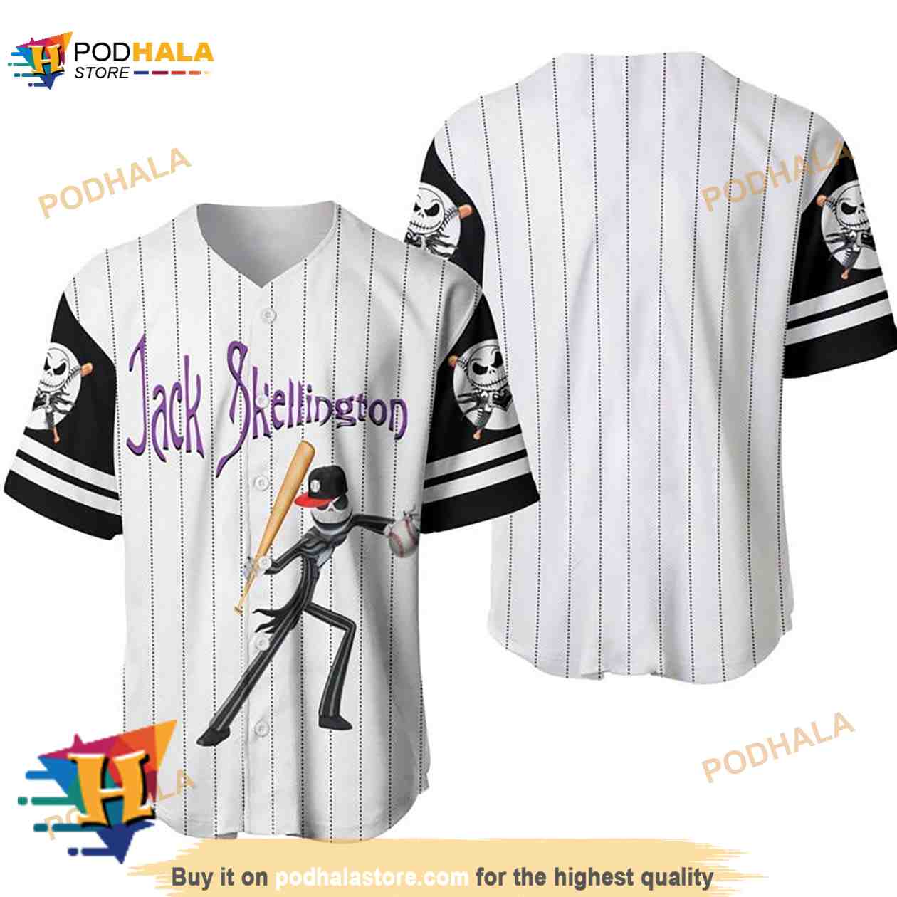 Jack Skellington All Over Print Pinstripe 3D Baseball Jersey baseball jersey product view 1