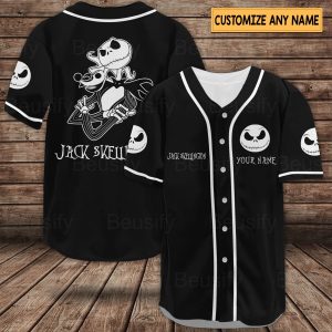 Jack Skellington Baseball Jersey, Baseball Jersey Shirt, Jack Skellington Shirt, Horror Movie Shirts baseball jersey product view 1