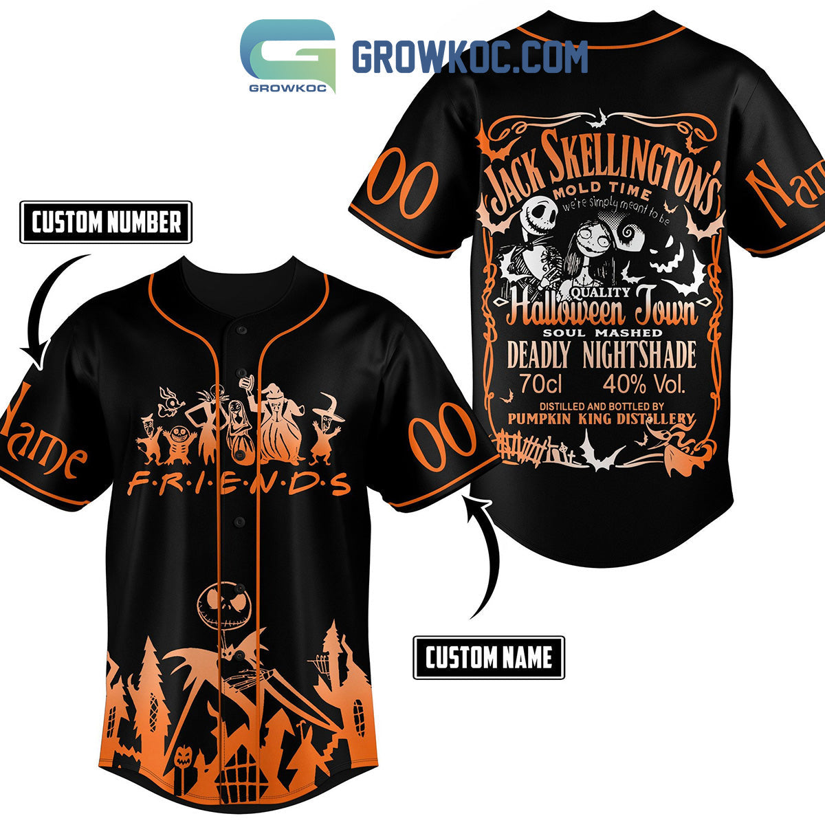 Jack Skellington Halloween Town Friends Pumpkin King Distillery Personalized Baseball Jersey baseball jersey product view 1