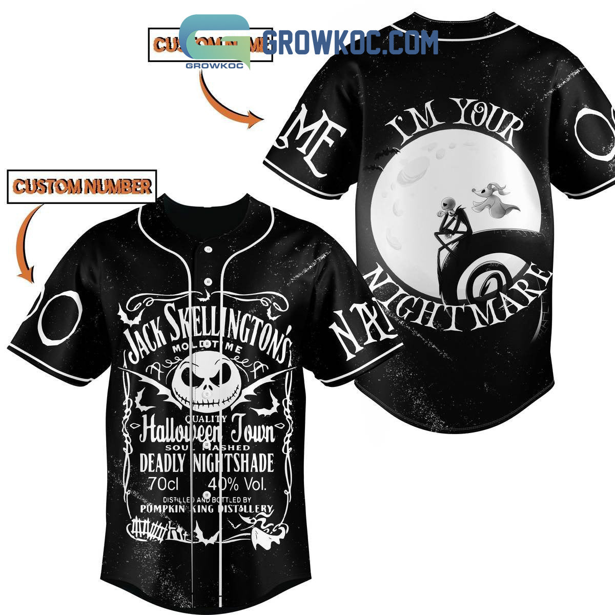 Jack Skellington’s I’m Your Nightmare Halloween Town Personalized Baseball Jersey baseball jersey product view 1