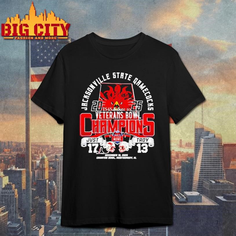 Jacksonville State Gamecocks 2025 IS4S Salute to Veterans Bowl Champions shirt Unisex T-shirt, Sweatshirt, Hoodie, Long Sleeve Tee - T-Shirt, Sweatshirt, Hoodie