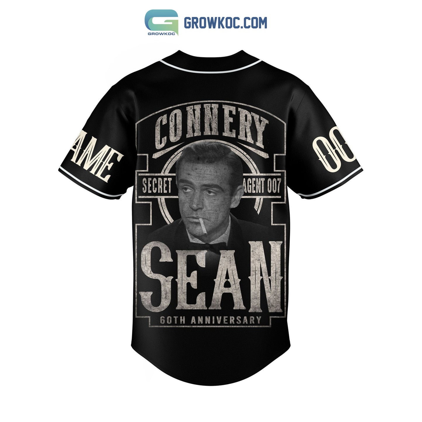 James Bond Connery Sean Secret Agent 007 60th Anniversary Personalized Baseball Jersey baseball jersey product view 3