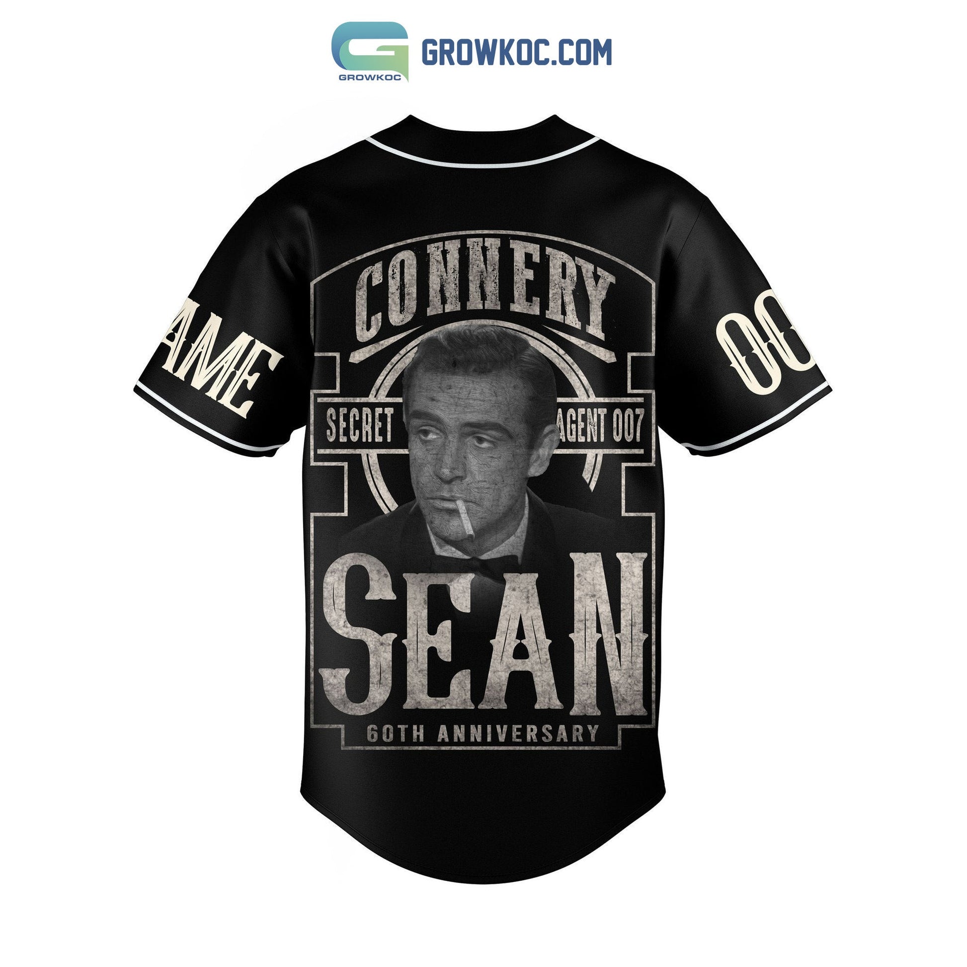 James Bond Connery Sean Secret Agent 007 60th Anniversary Personalized Baseball Jersey baseball jersey product view 3