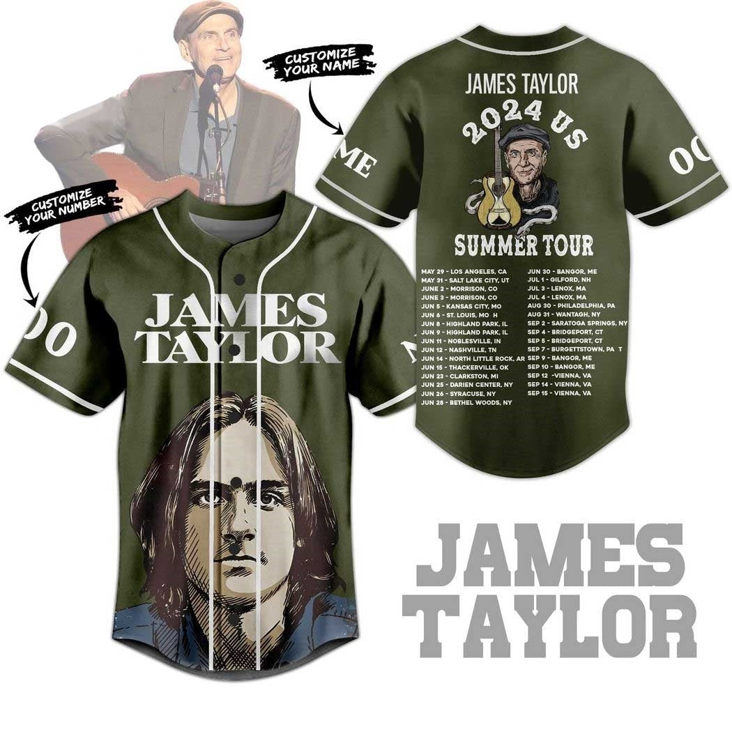 James Taylor 2024 US Summer Tour Custom Baseball Jersey baseball jersey product view 1