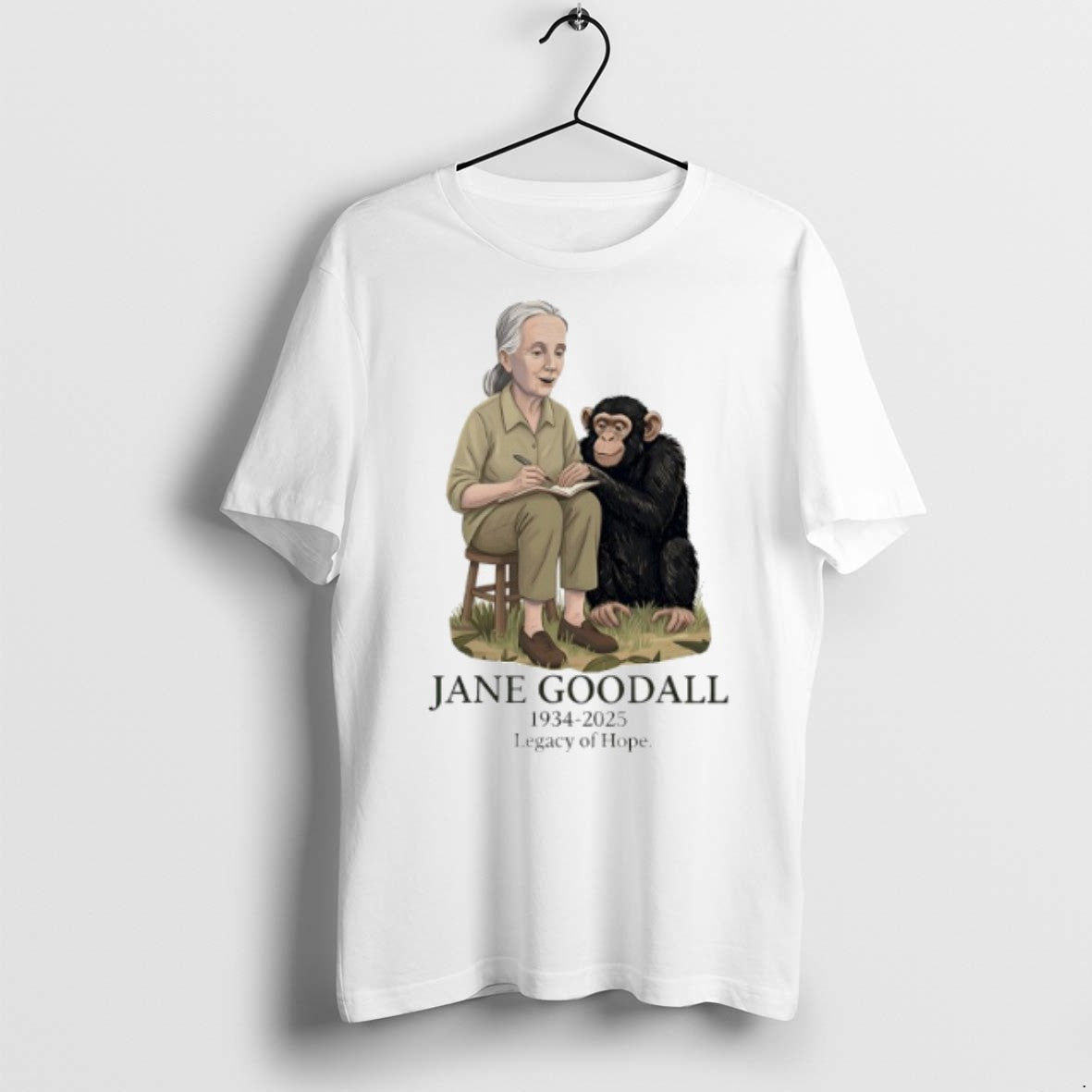 Jane Goodall 1934 2025 Legacy Of Hope Cartoon T Shirts Unisex T-shirt, Sweatshirt, Hoodie, Long Sleeve Tee - T-Shirt, Sweatshirt, Hoodie