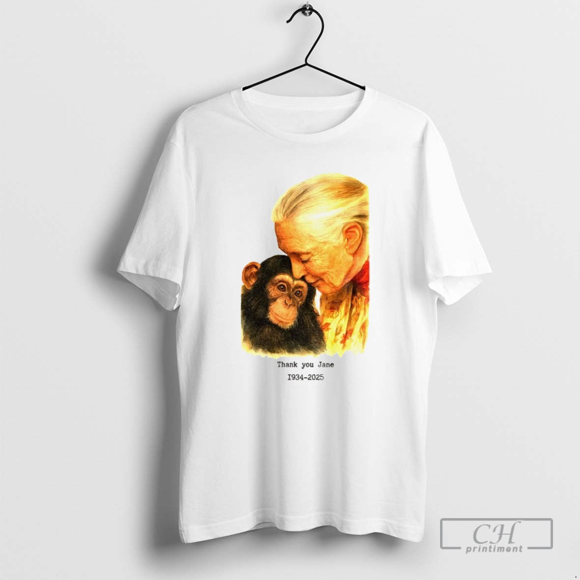 Jane Goodall Thank You Jane Rip 1934 2025 T Shirts Unisex T-shirt, Sweatshirt, Hoodie, Long Sleeve Tee - T-Shirt, Sweatshirt, Hoodie