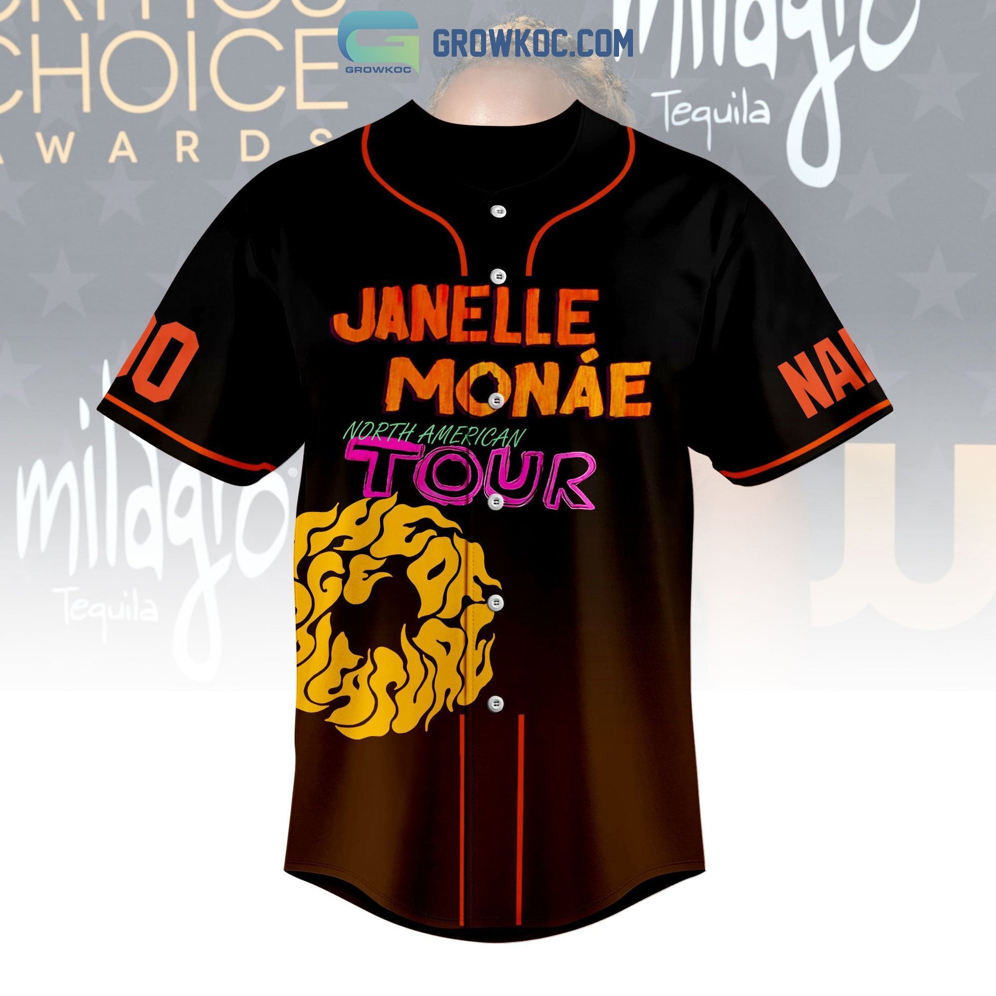 Janelle Monae The Age Of Pleasure North American Tour Personalized Baseball Jersey baseball jersey product view 2