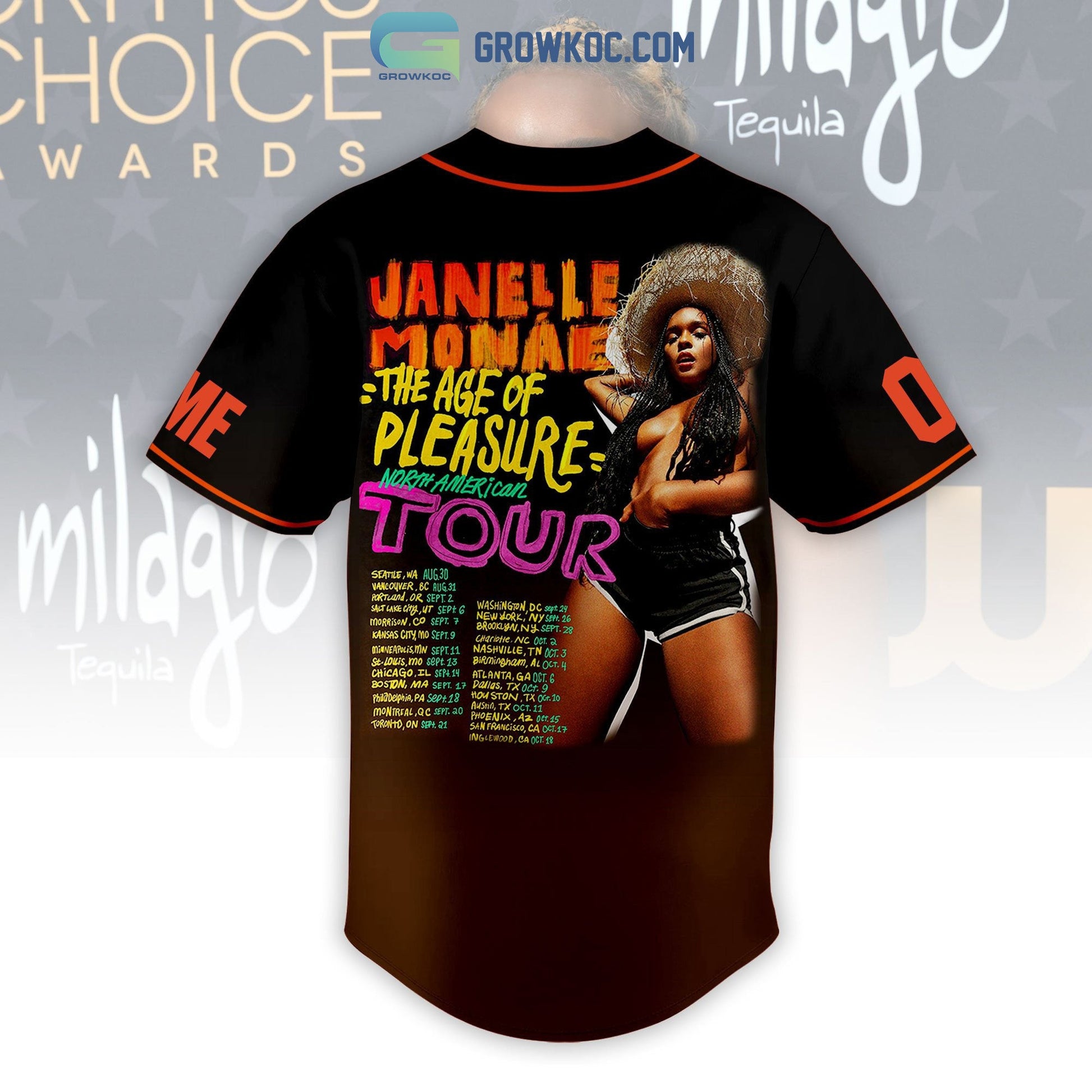 Janelle Monae The Age Of Pleasure North American Tour Personalized Baseball Jersey baseball jersey product view 3