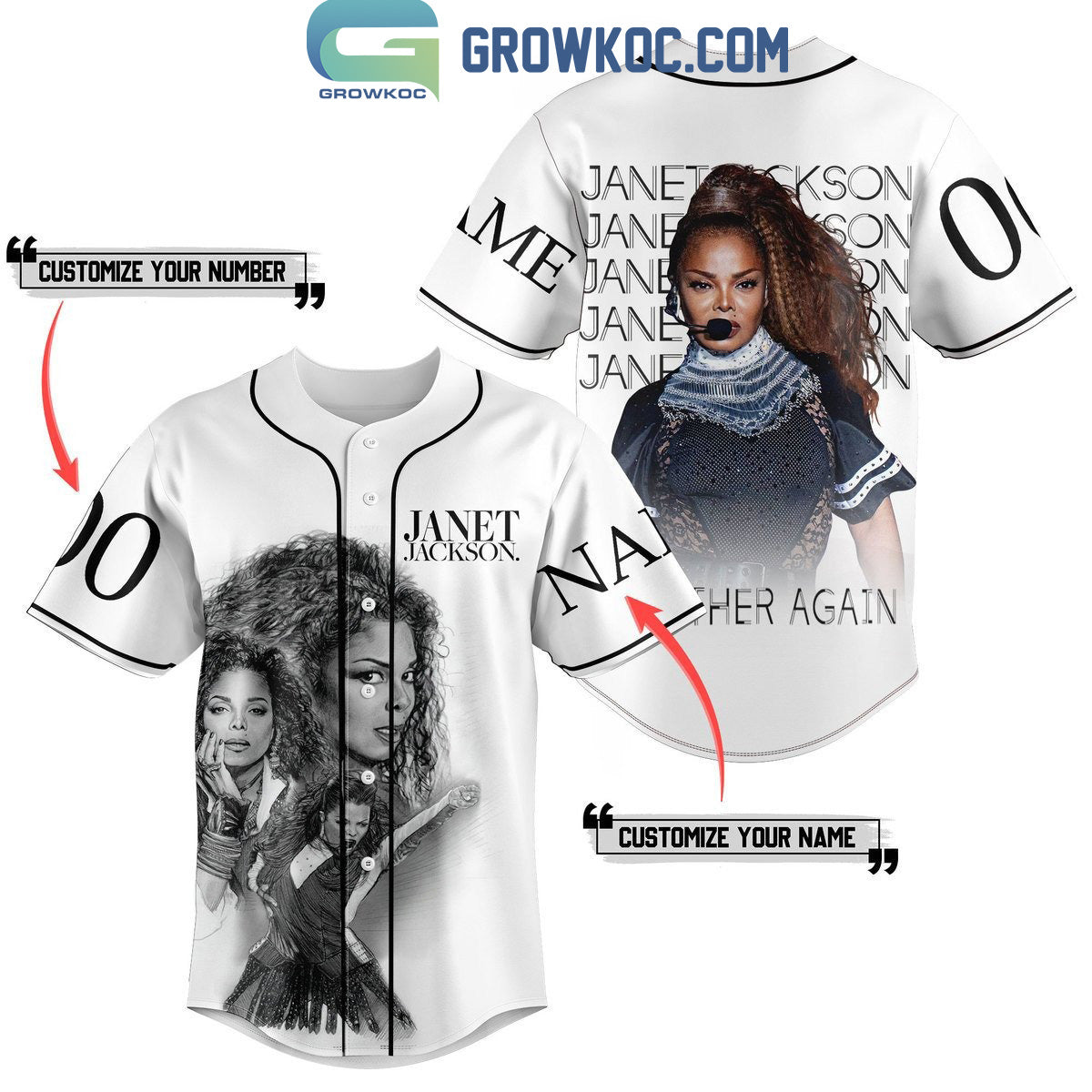 Janet Jackson Together Again Personalized Baseball Jersey White Version baseball jersey product view 1