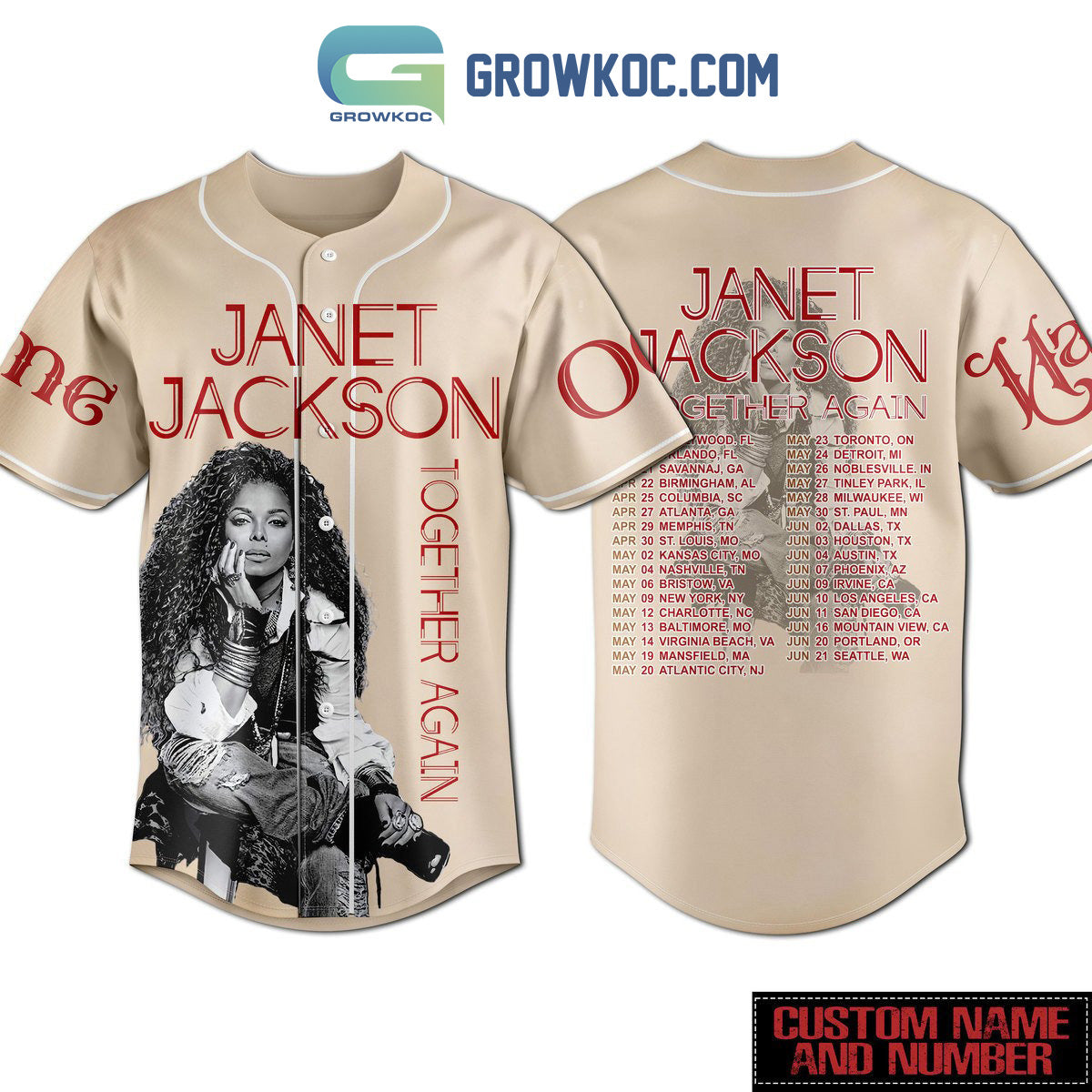 Janet Jackson Together Again Personalized Baseball Jersey baseball jersey product view 1