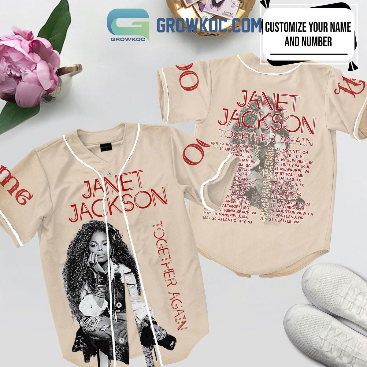 Janet Jackson Together Again Personalized Baseball Jersey baseball jersey product view 2