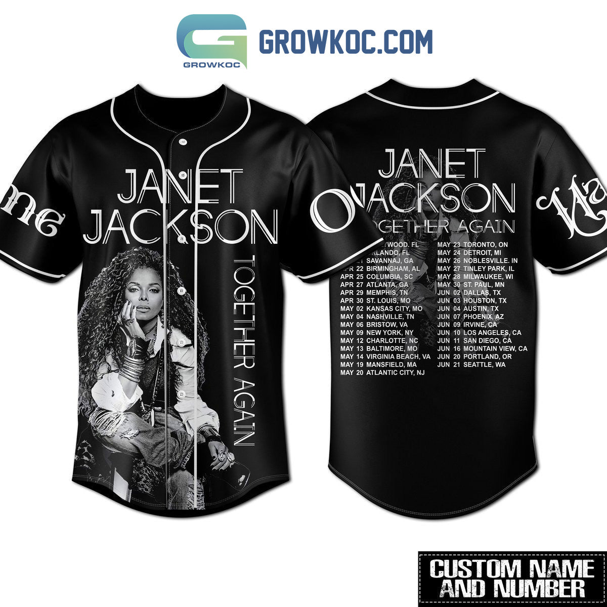 Janet Jackson Together Again Personalized Black Design Baseball Jersey baseball jersey product view 1