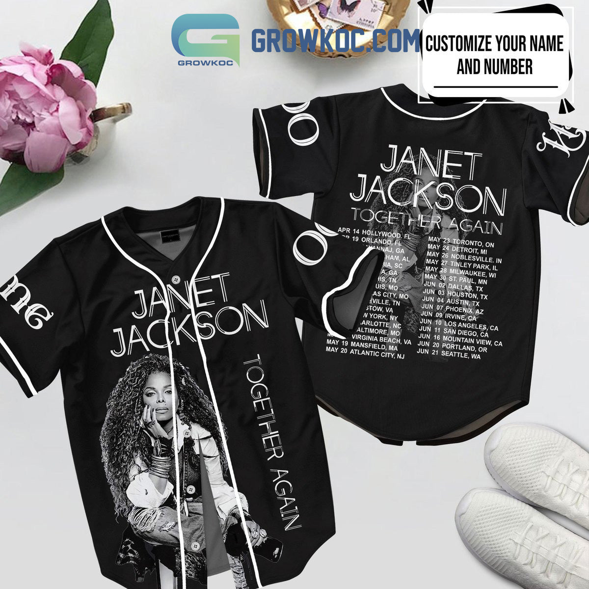 Janet Jackson Together Again Personalized Black Design Baseball Jersey baseball jersey product view 2