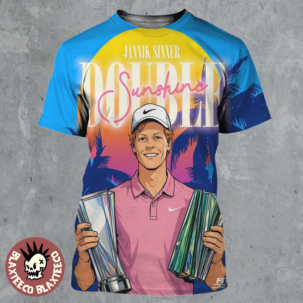 Jannik Sinner Double Sunshine Miami Open 2026 Champions All Over Print Shirt Unisex T-shirt, Sweatshirt, Hoodie, Long Sleeve Tee - T-Shirt, Sweatshirt, Hoodie