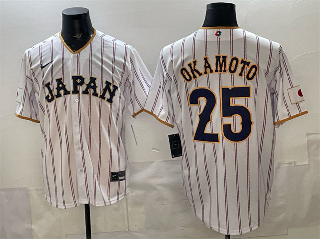 Japan Baseball #25 Kazuma Okamoto White 2026 World Baseball Classic Home Soccer Jersey baseball jersey product view 1