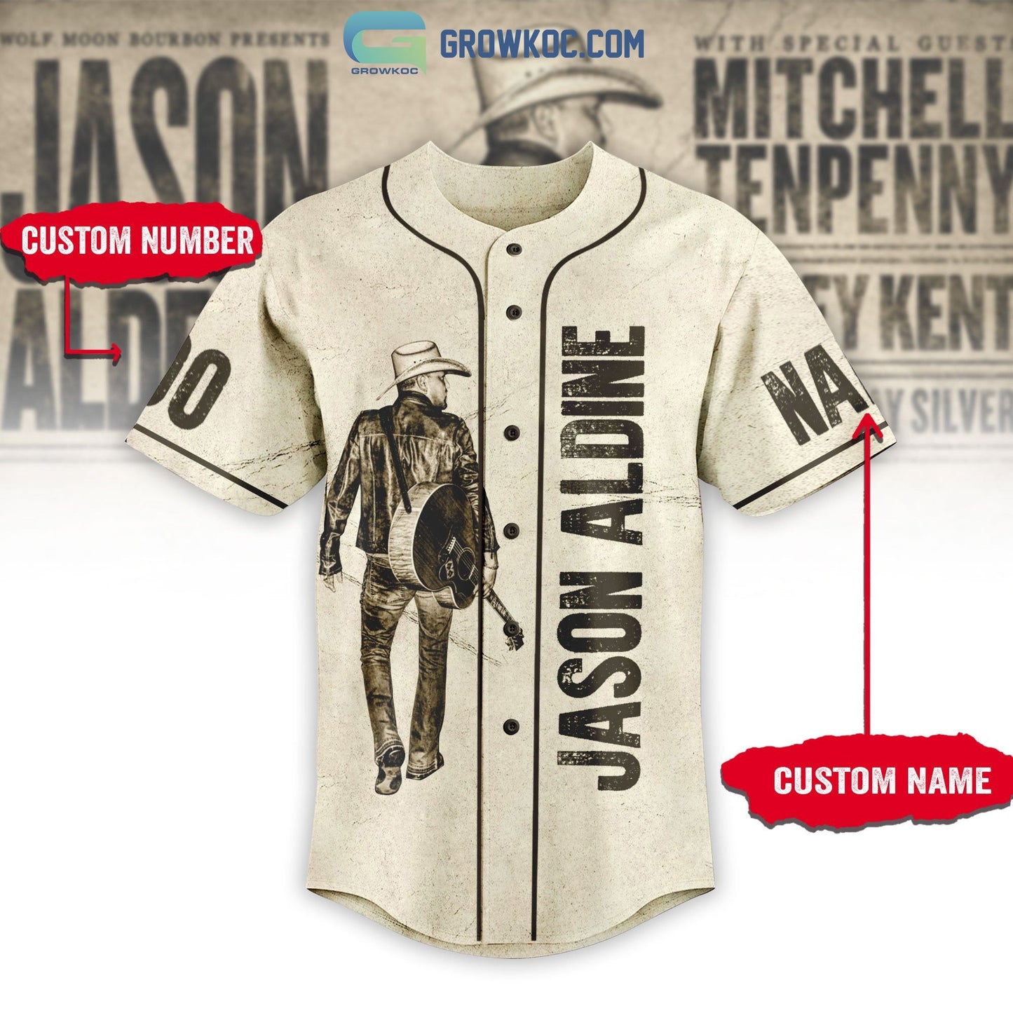 Jason Aldean Mitchell Tenpenny Highway Desperado Tour Personalized Baseball Jersey baseball jersey product view 2