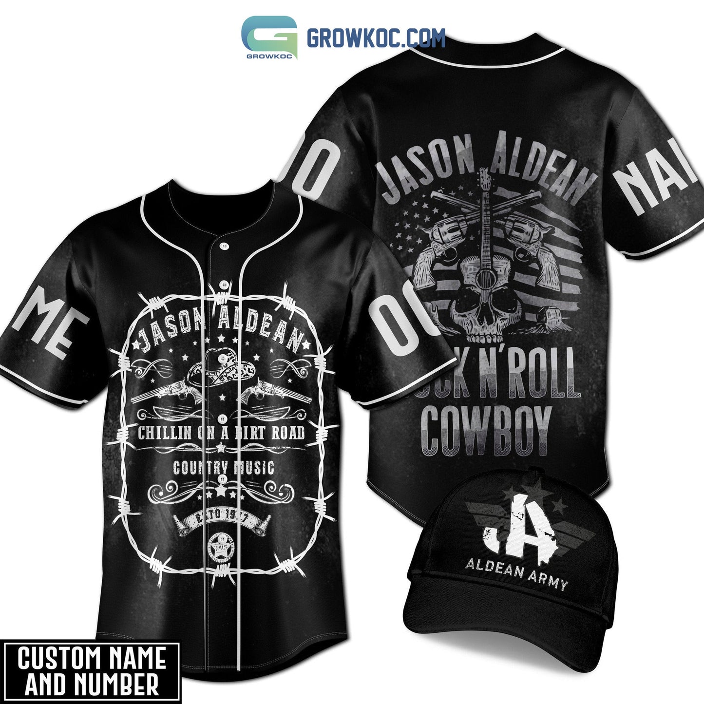 Jason Aldean Rock N’ Roll Cowboy Country Music Personalized Baseball Jersey baseball jersey product view 1