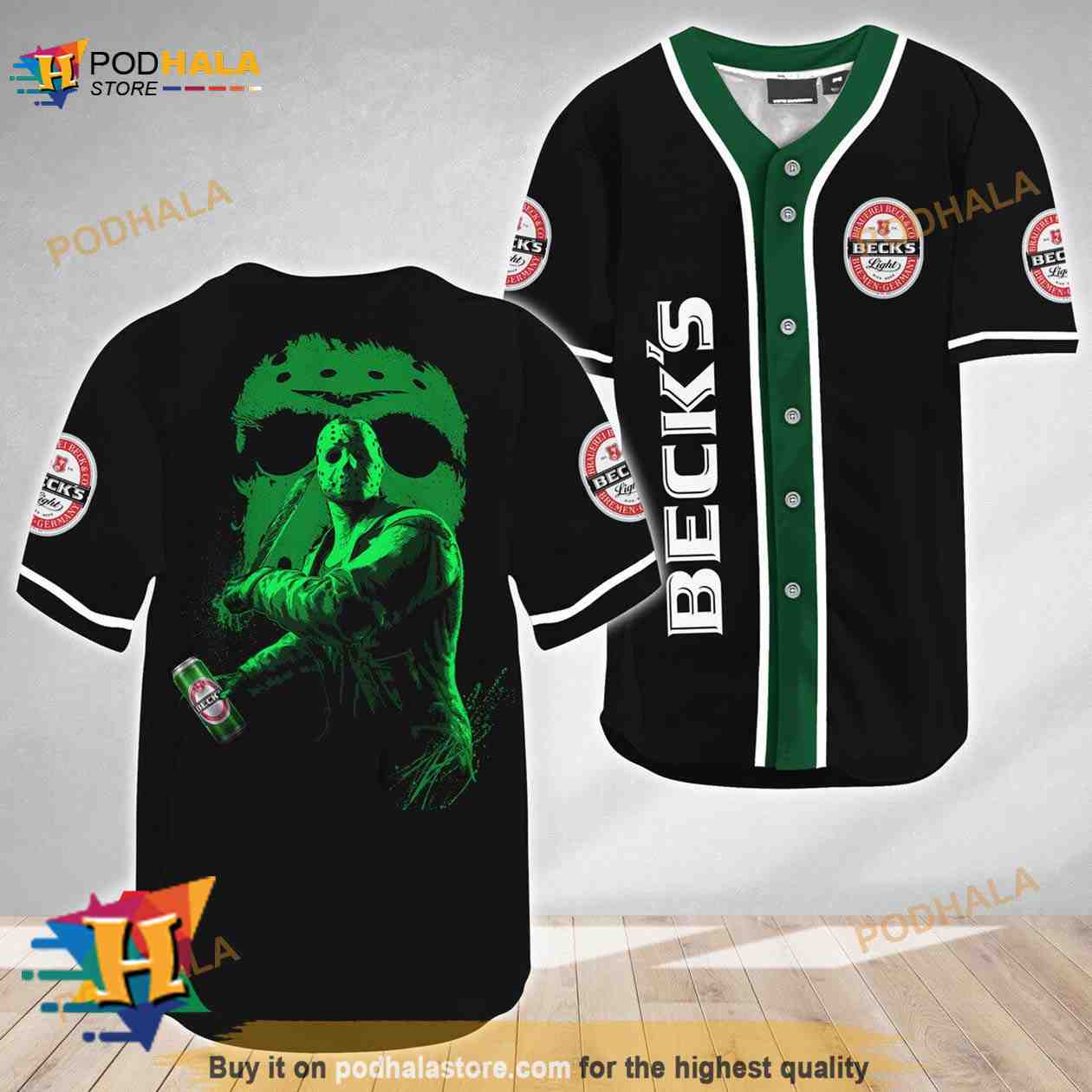 Jason Voorhees Friday The 13th Beck’s Beer 3D Baseball Jersey baseball jersey product view 1