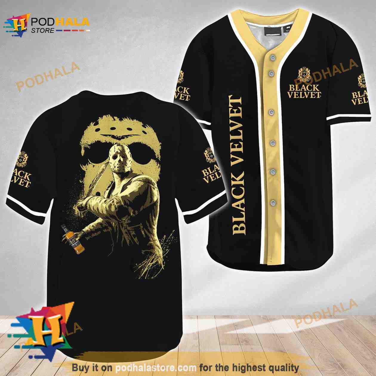 Jason Voorhees Friday The 13th Black Velvet Whisky 3D Baseball Jersey baseball jersey product view 1