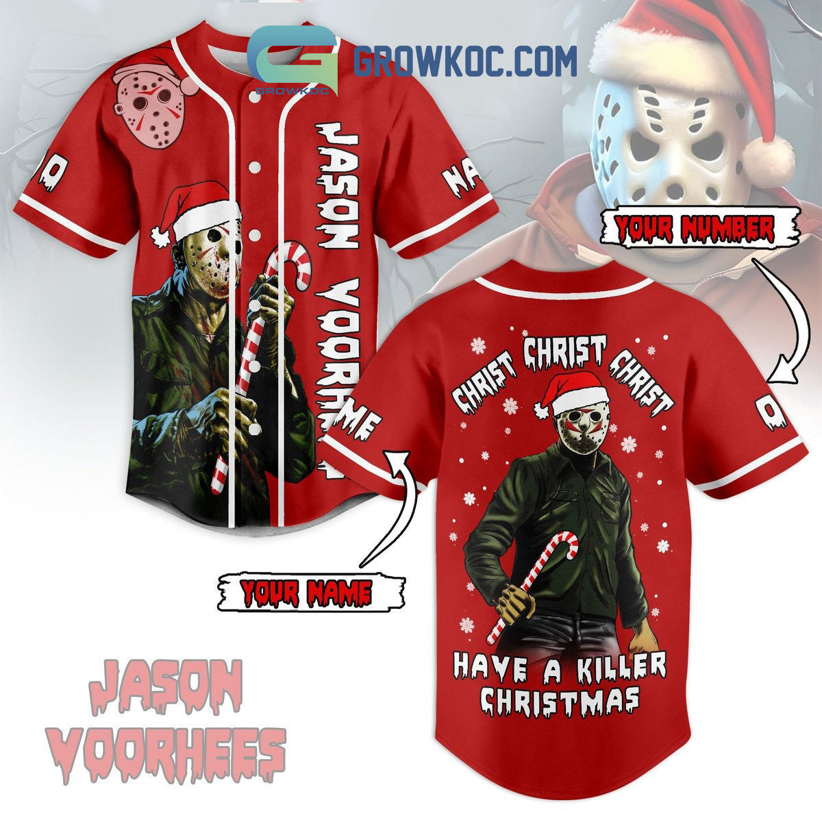 Jason Voorhees Friday The 13th Christ Christ Christ Have A Killer Christmas Custom Baseball Jersey baseball jersey product view 1