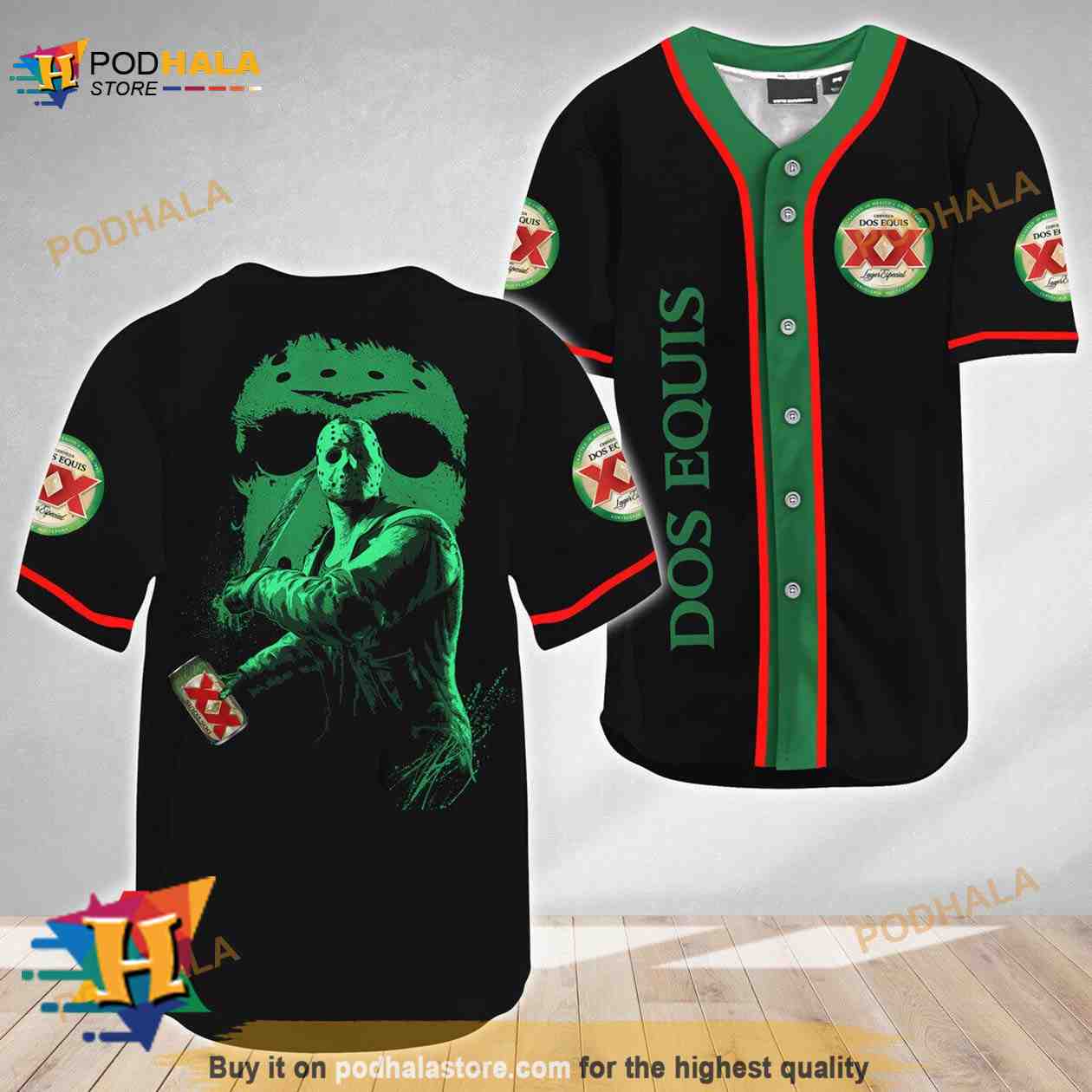 Jason Voorhees Friday The 13th Dos Equis 3D Baseball Jersey baseball jersey product view 1