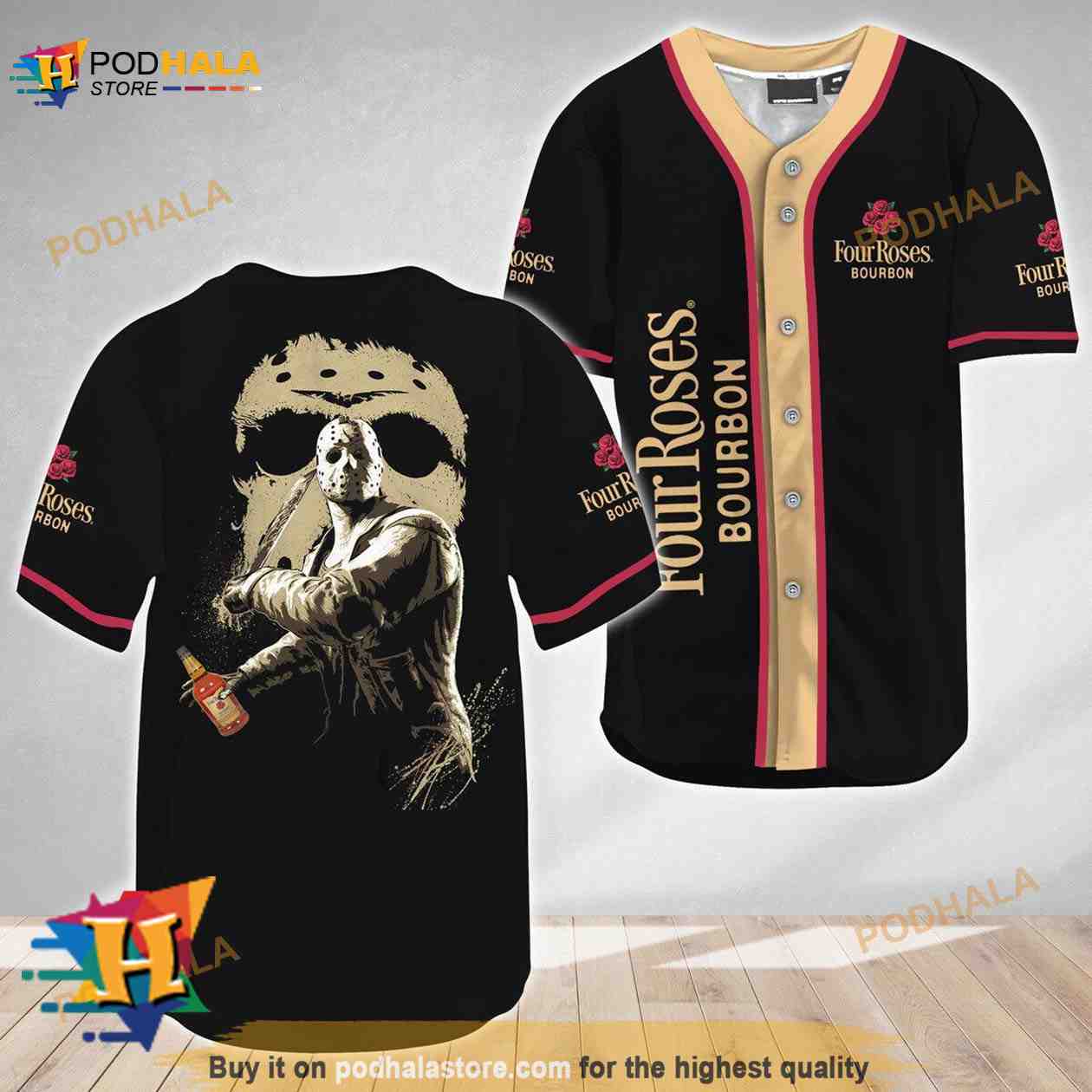 Jason Voorhees Friday The 13th Four Roses Bourbon 3D Baseball Jersey baseball jersey product view 1