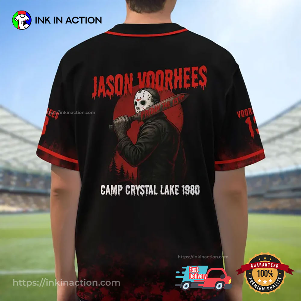 Jason Voorhees Friday The 13th Horror Killer Baseball Jersey baseball jersey product view 2