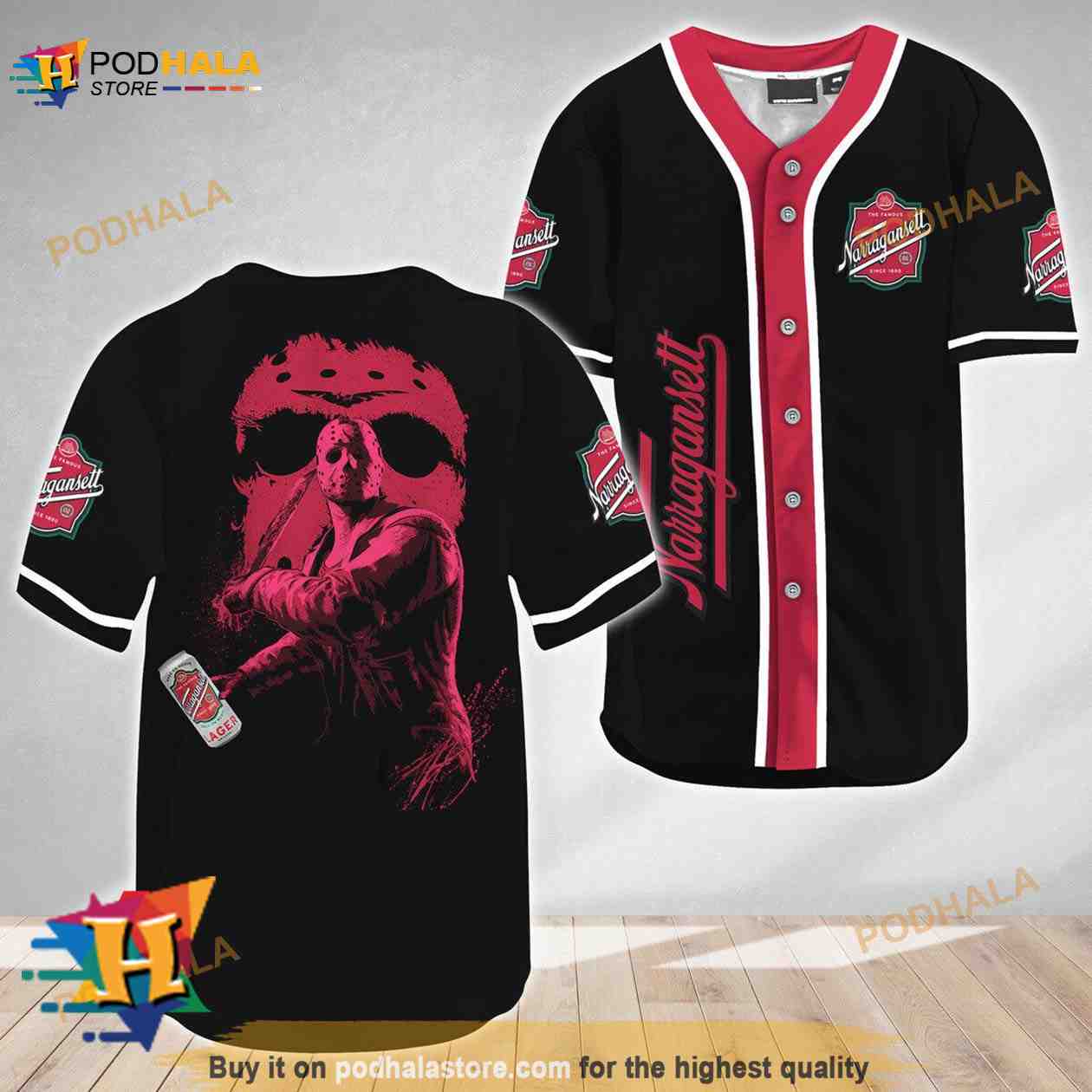 Jason Voorhees Friday The 13th Narragansett Beer 3D Baseball Jersey baseball jersey product view 1