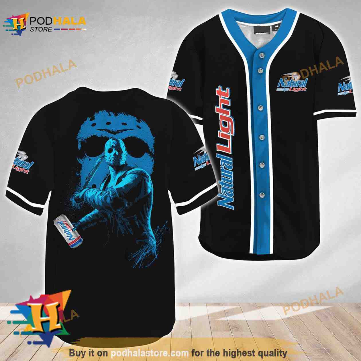 Jason Voorhees Friday The 13th Natural Light 3D Baseball Jersey baseball jersey product view 1