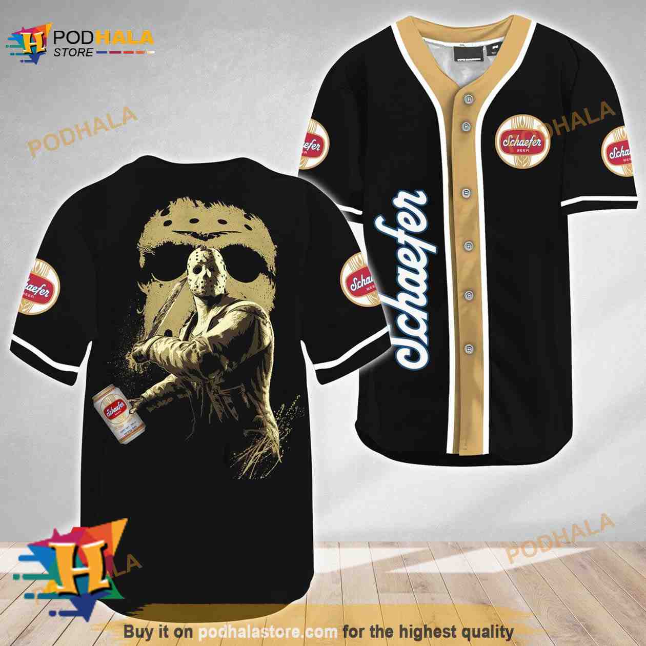 Jason Voorhees Friday The 13th Schaefer Beer 3D Baseball Jersey baseball jersey product view 1