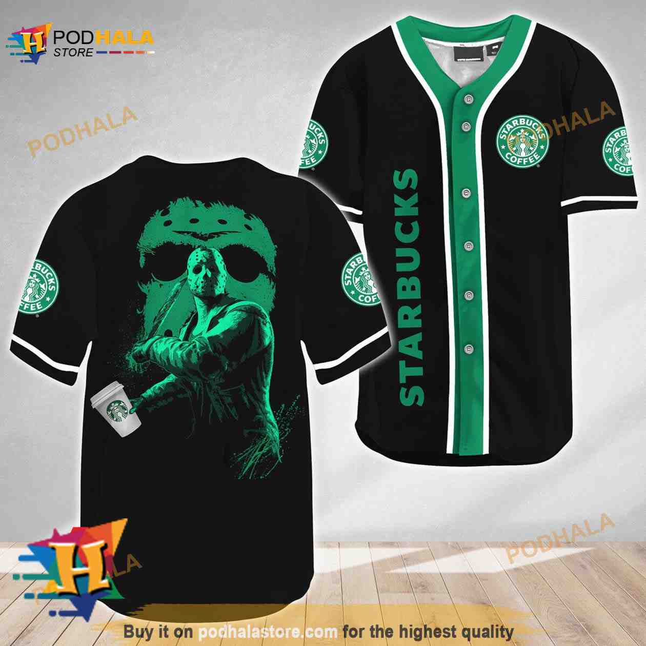 Jason Voorhees Friday The 13th Starbucks 3D Baseball Jersey baseball jersey product view 1