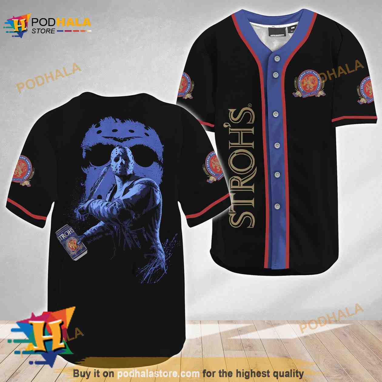 Jason Voorhees Friday The 13th Stroh’s Beer 3D Baseball Jersey baseball jersey product view 1