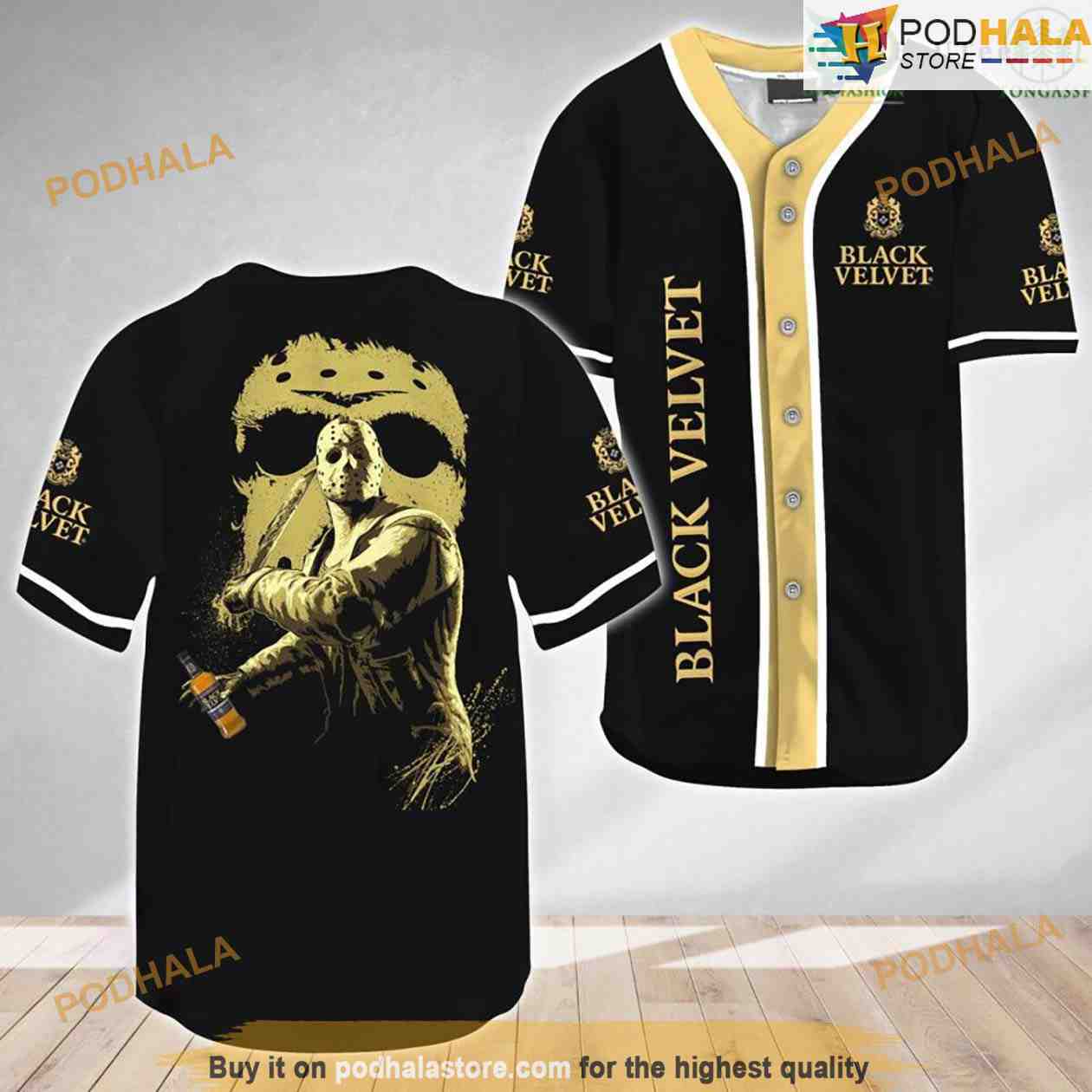 Jason Voorhees Halloween Friday The 13th Black Velvet Whisky 3D Baseball Jersey Shirt baseball jersey product view 1