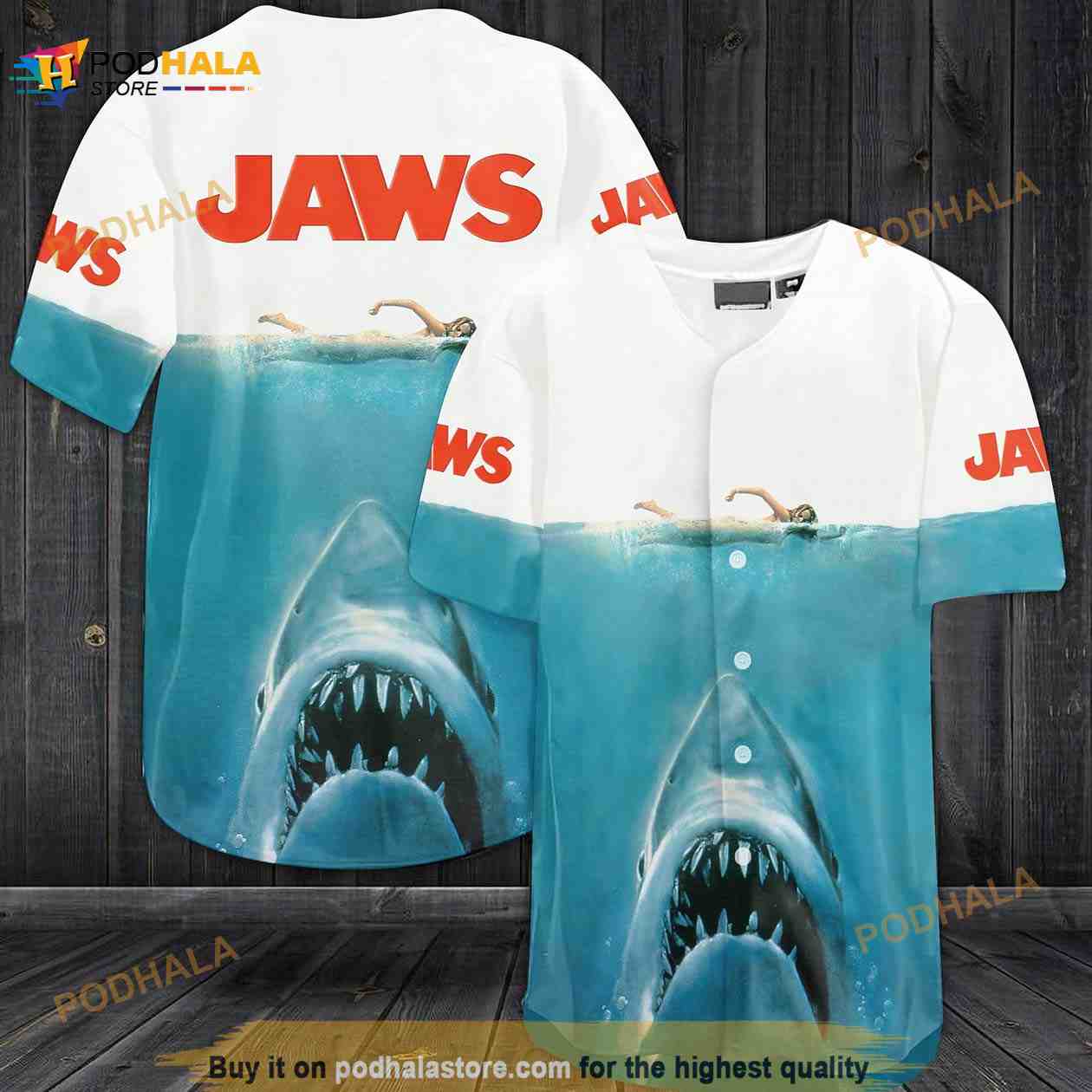 Jaws Shark 3D Baseball Jersey baseball jersey product view 1