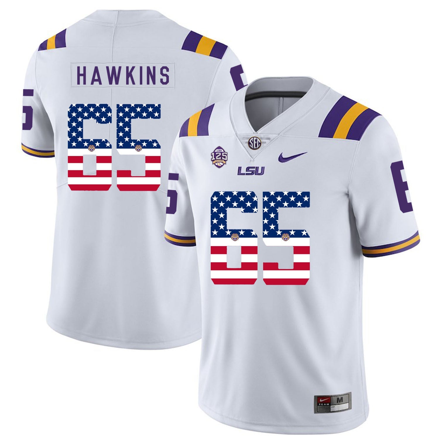 Jerald Hawkins 65 White College Football Jersey football jersey product view 1