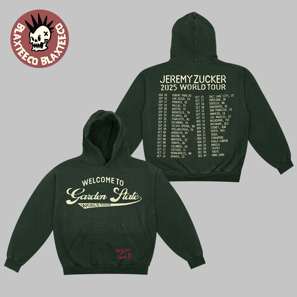Jeremy Zucker 2025 World Tour Welcome To Garden State Tour Green Pullover Hoodie Unisex T-shirt, Sweatshirt, Hoodie, Long Sleeve Tee - T-Shirt, Sweatshirt, Hoodie
