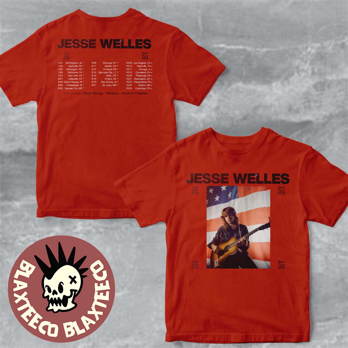 Jesse Welles Red Tour 2026 North America City Dates Two Sided T-Shirt Unisex T-shirt, Sweatshirt, Hoodie, Long Sleeve Tee - T-Shirt, Sweatshirt, Hoodie