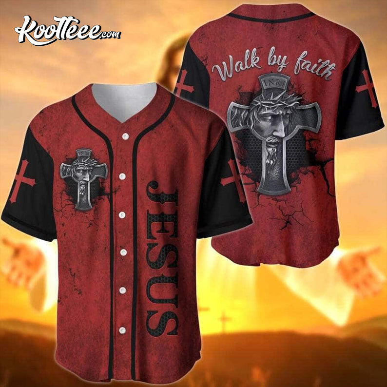 Jesus Walk By Faith Baseball Jersey baseball jersey product view 2