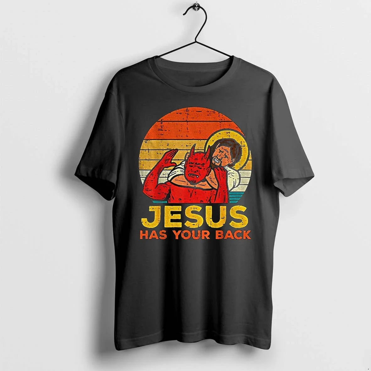 Jesus With Satan Has Your Back Retro Tshirts Sweater Unisex T-shirt, Sweatshirt, Hoodie, Long Sleeve Tee - T-Shirt, Sweatshirt, Hoodie