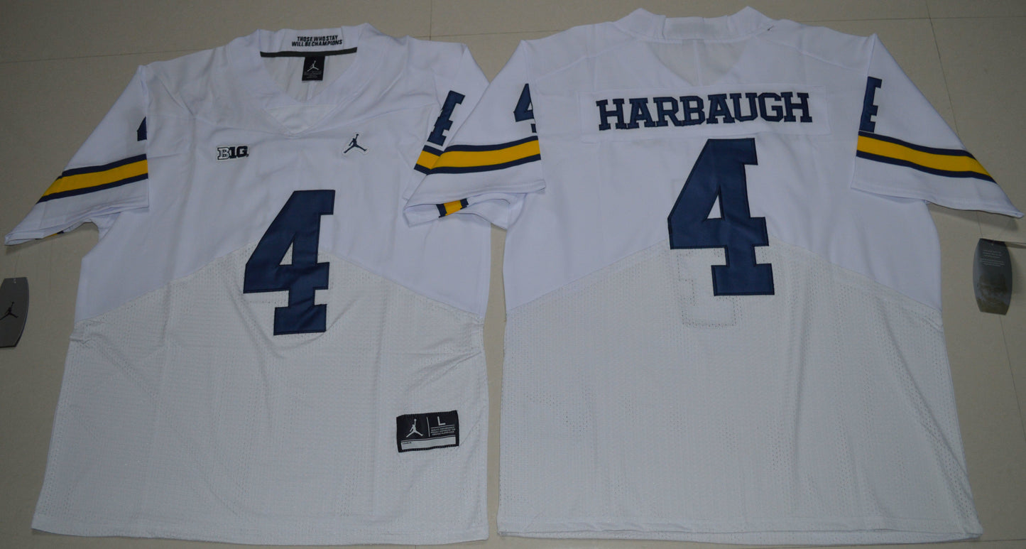 Jim Harbaugh 4 Elite Edition White College Football Jersey football jersey product view 1