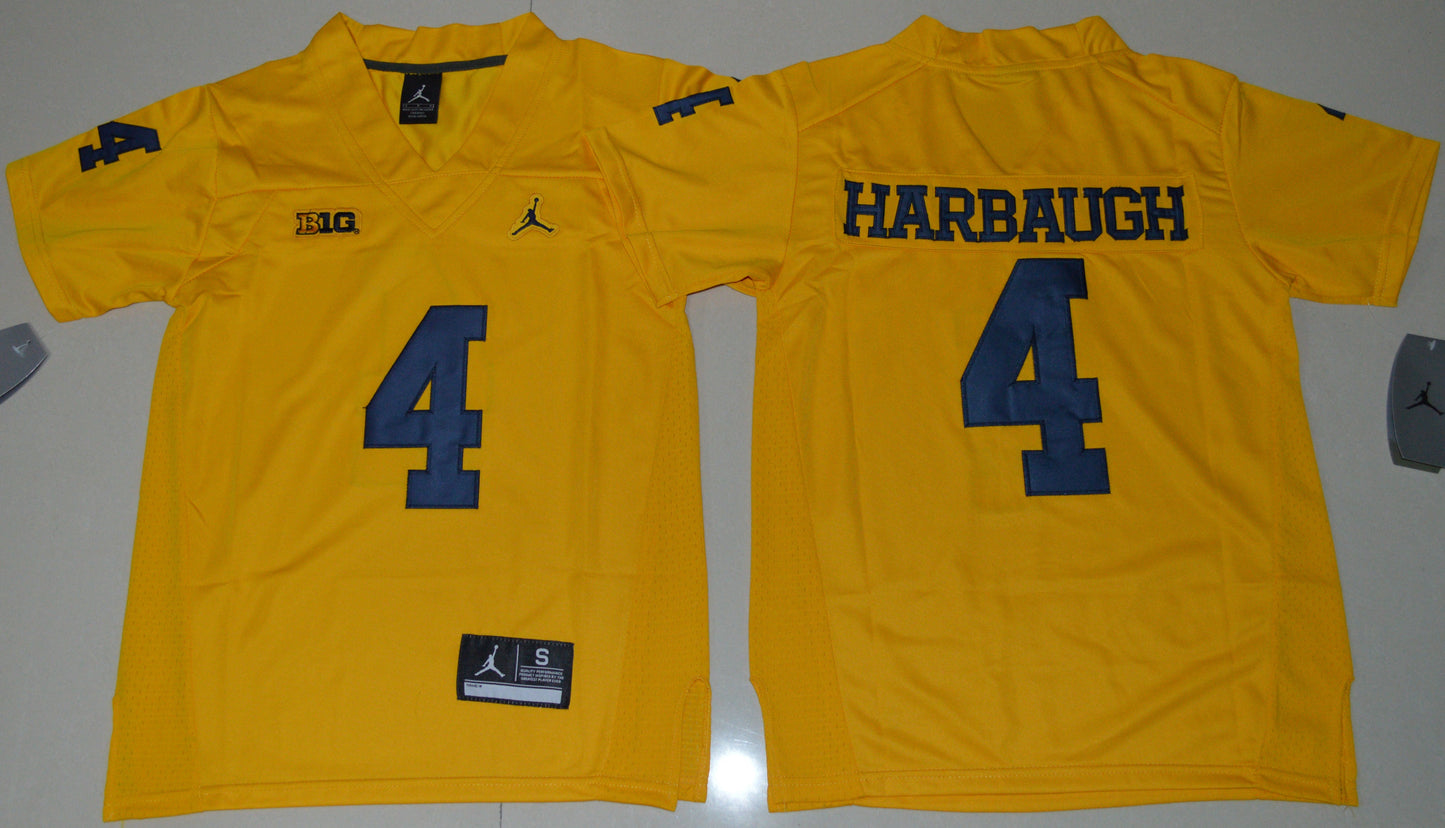 Jim Harbaugh 4 Youth Yellow College Football Jersey football jersey product view 1