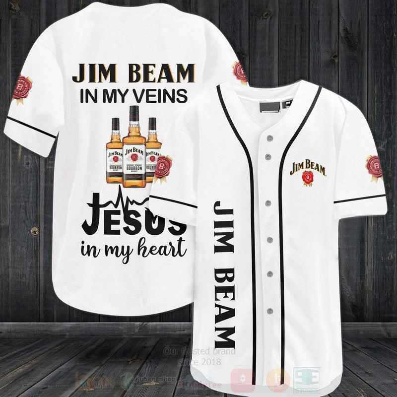 FASHION Jim Beam In My Veins Jesus Is My Heart Baseball Jerseys Botton Shirt baseball jersey product view 1
