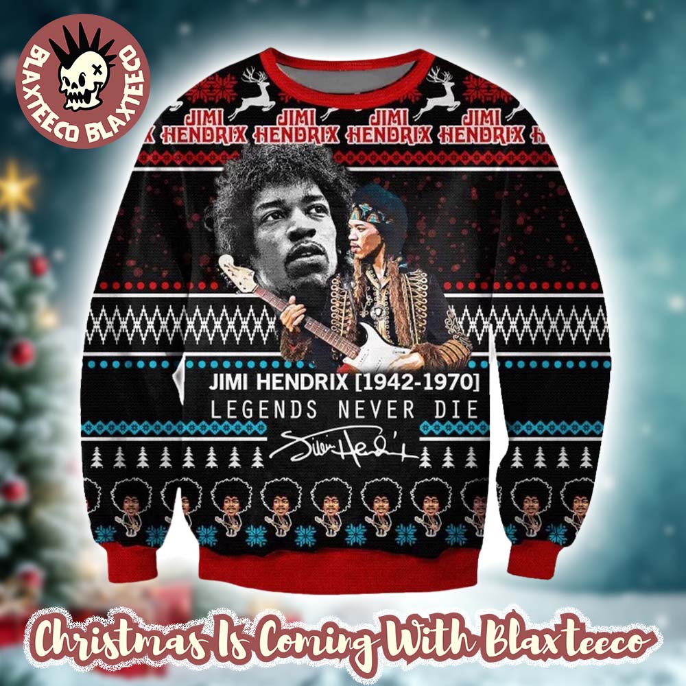 Jimi Hendrix 1942 1970 Legends Never Die Ugly Christmas Sweater Unisex T-shirt, Sweatshirt, Hoodie, Long Sleeve Tee - T-Shirt, Sweatshirt, Hoodie