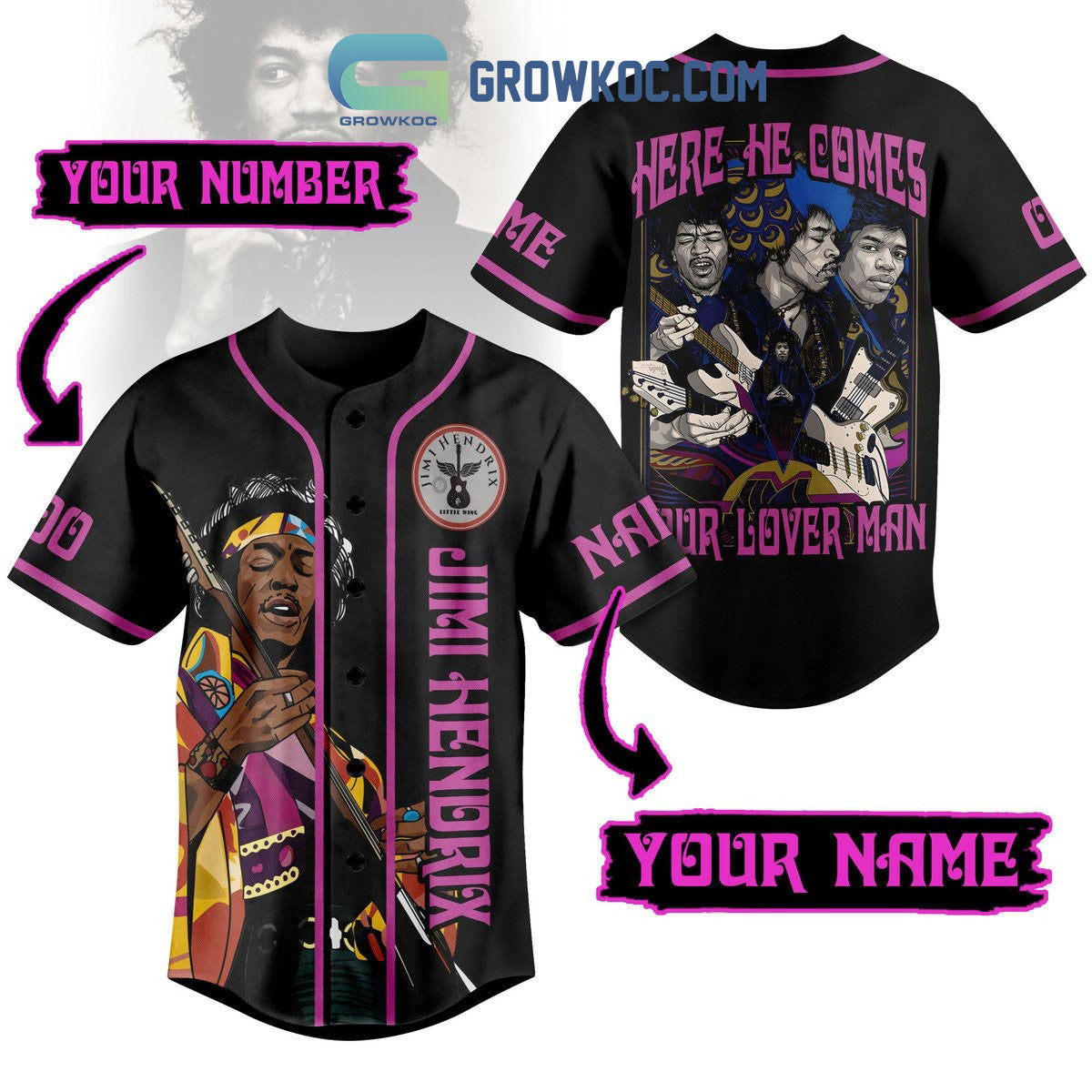 Jimi Hendrix Our Lover Man Personalized Baseball Jersey baseball jersey product view 1