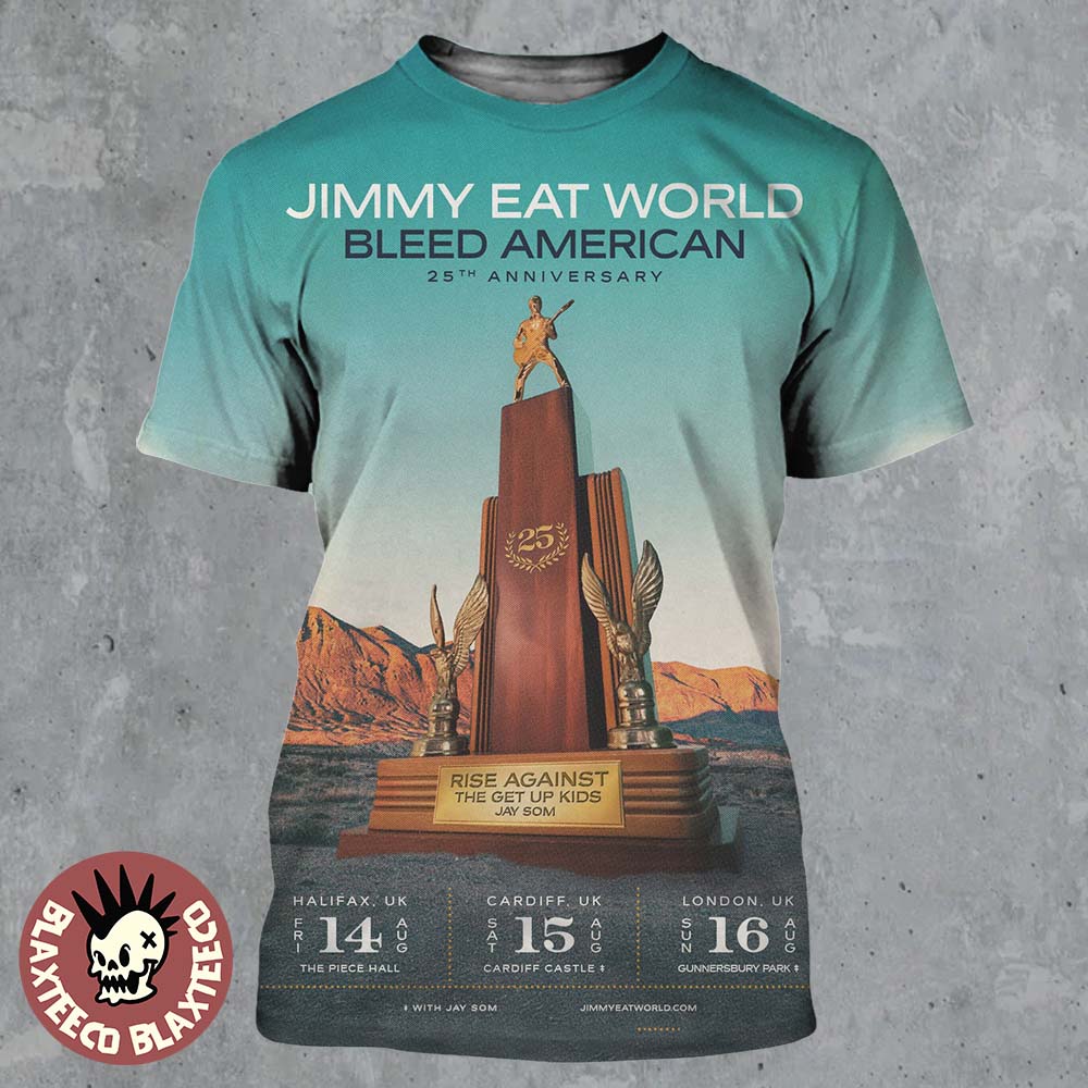 Jimmy Eat World Bleed American 25 Anniversary 2026 UK Dates All Over Print Shirt Unisex T-shirt, Sweatshirt, Hoodie, Long Sleeve Tee - T-Shirt, Sweatshirt, Hoodie