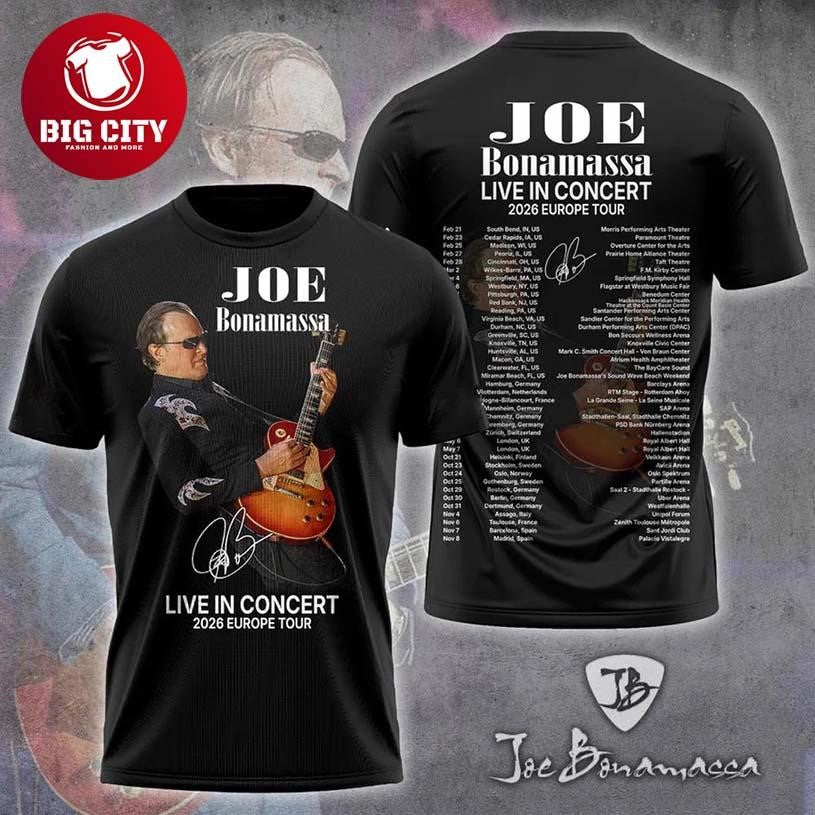 Joe Bonamassa Tour 2026 Two Sided Shirt Unisex T-shirt, Sweatshirt, Hoodie, Long Sleeve Tee - T-Shirt, Sweatshirt, Hoodie