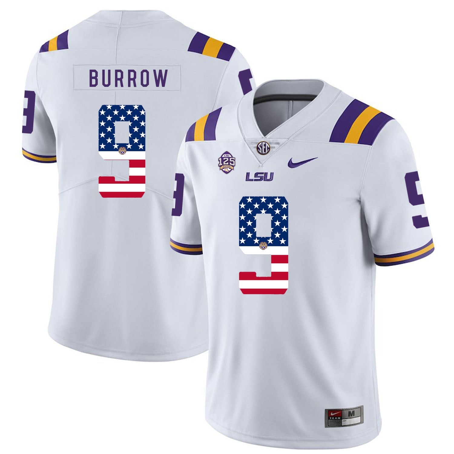 Joe Burrow 9 White College Football Jersey football jersey product view 1