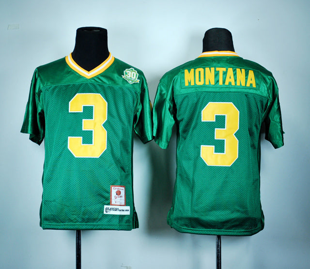 Joe Montana 3 Retro Green Youth College Football Jersey football jersey product view 1