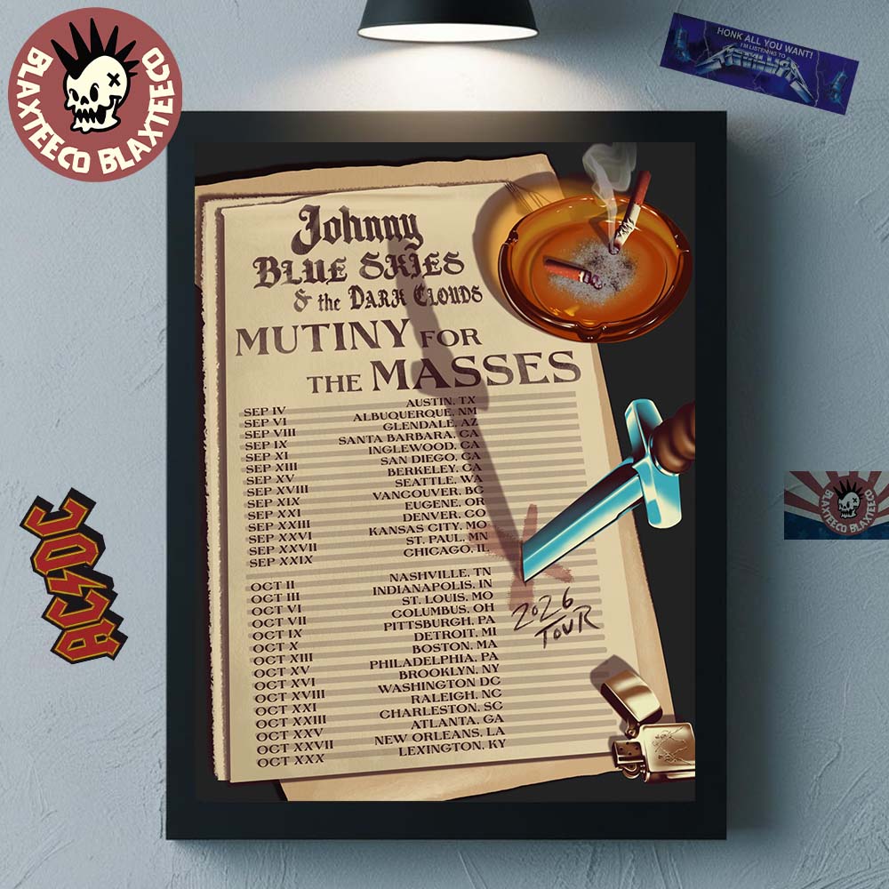 Johnny Blue Skies And The Dark Clouds Mutiny For The Masses 2026 North America Tour Schedule Dates Poster Canvas - T-Shirt, Sweatshirt, Hoodie