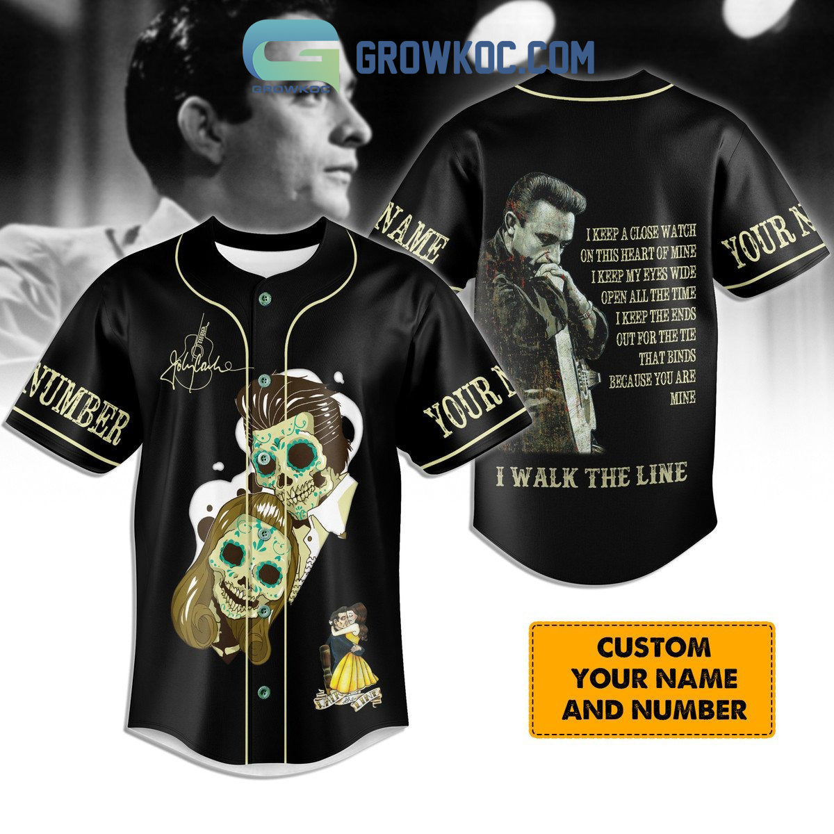 Johnny Cash I Walk The Line Personalized Baseball Jersey baseball jersey product view 1